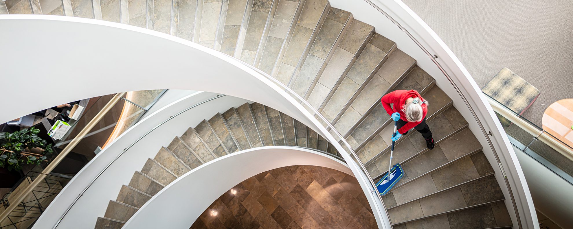 Women cleaning the stairs